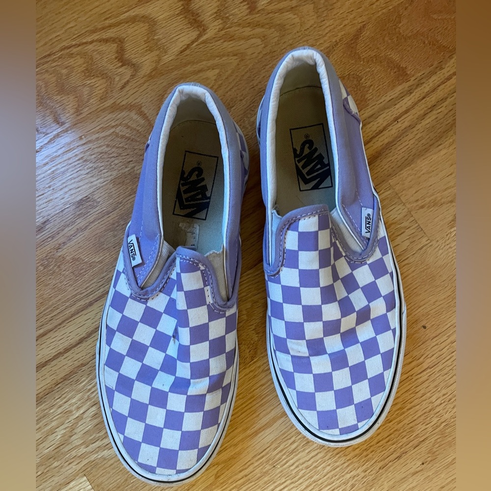 Lightly worn purple checkered Vans, 7.5